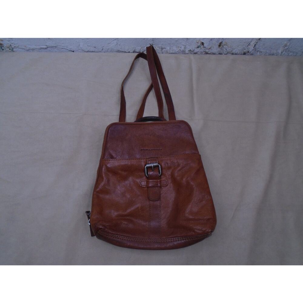 Spikes & Sparrow Leather Backpack Purse with Buckle Detail Womens Cognac Brown